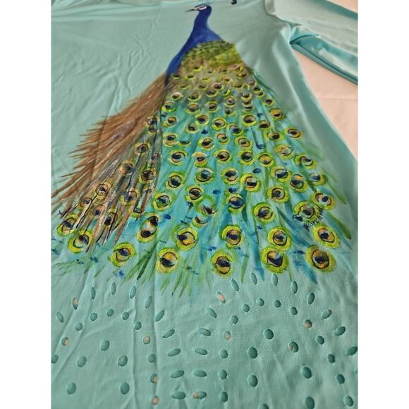 Colletta Womens Blouse Multicolor Size Small Peacock On Front 3/4 Sleeve - Picture 7 of 12